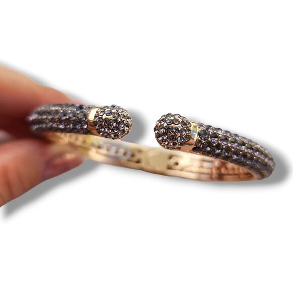 Vintage Joan Boyce Purple Rhinestone Rose Gold Clamper Bangle Bracelet Crystals - Picture 2 of 12